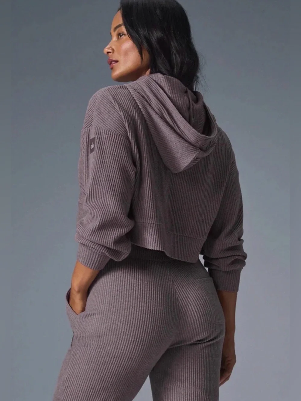 Alo yoga muse hoodie grey ribbed sz L - Picture 2 of 8